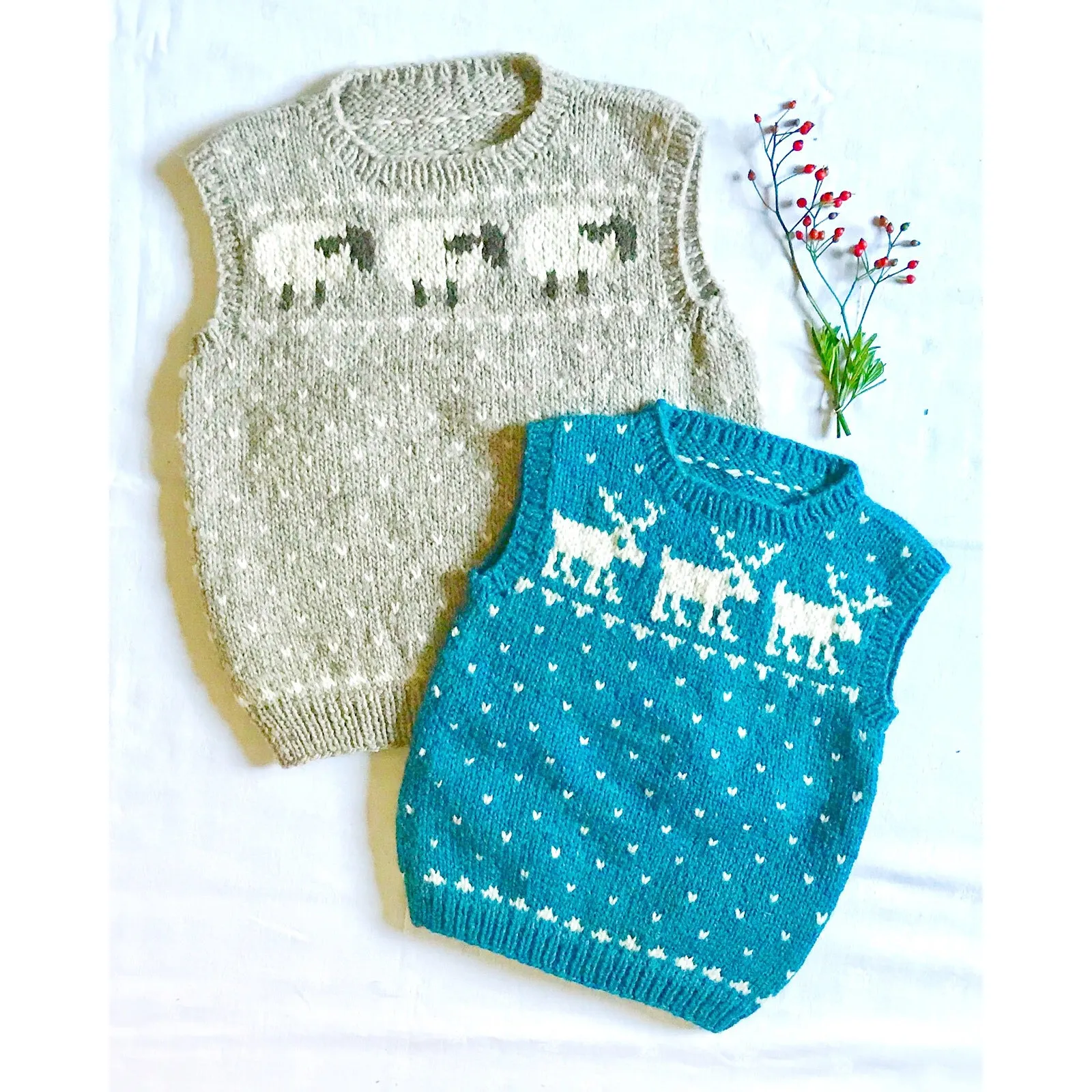 #3 Sheep & Reindeer Child's Vests by Yankee Knitter Designs