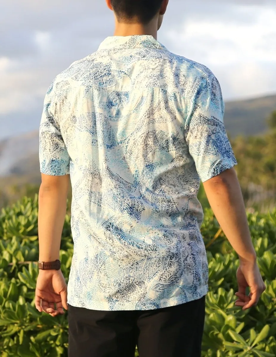 Aloha Rayon Shirt Resort Wear Blue Surf