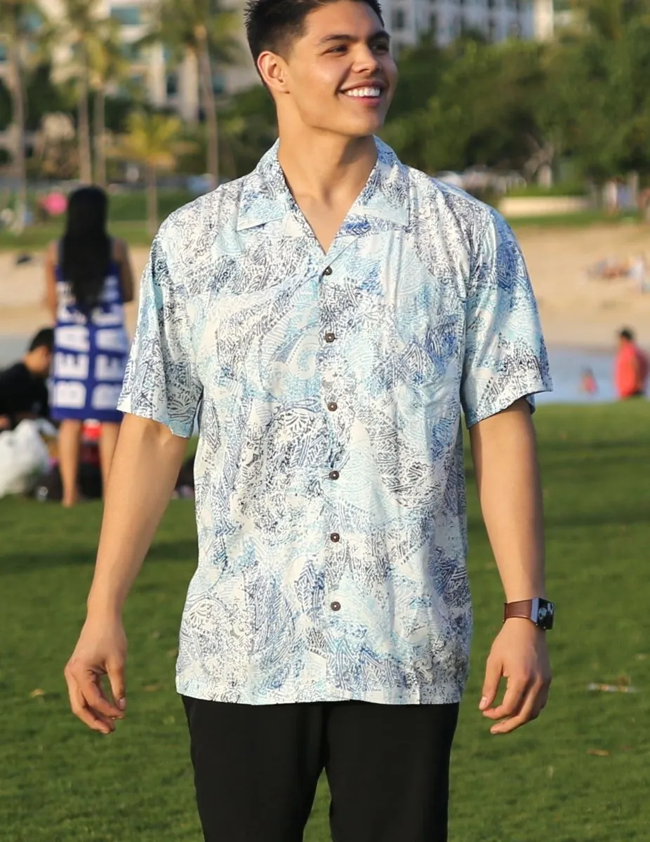 Aloha Rayon Shirt Resort Wear Blue Surf