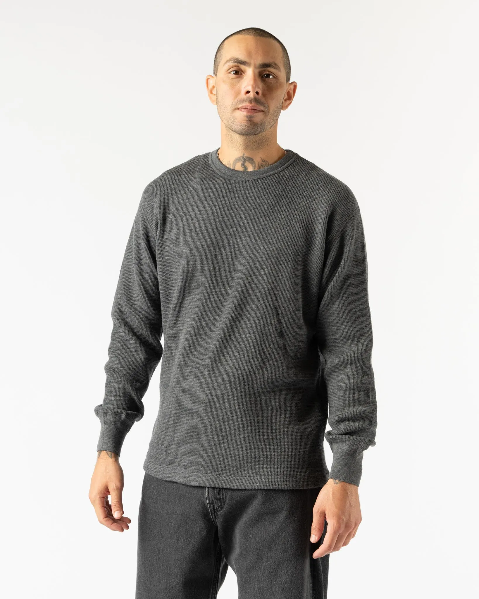 Auralee Wool Cotton Thermal Pullover in Top Charcoal