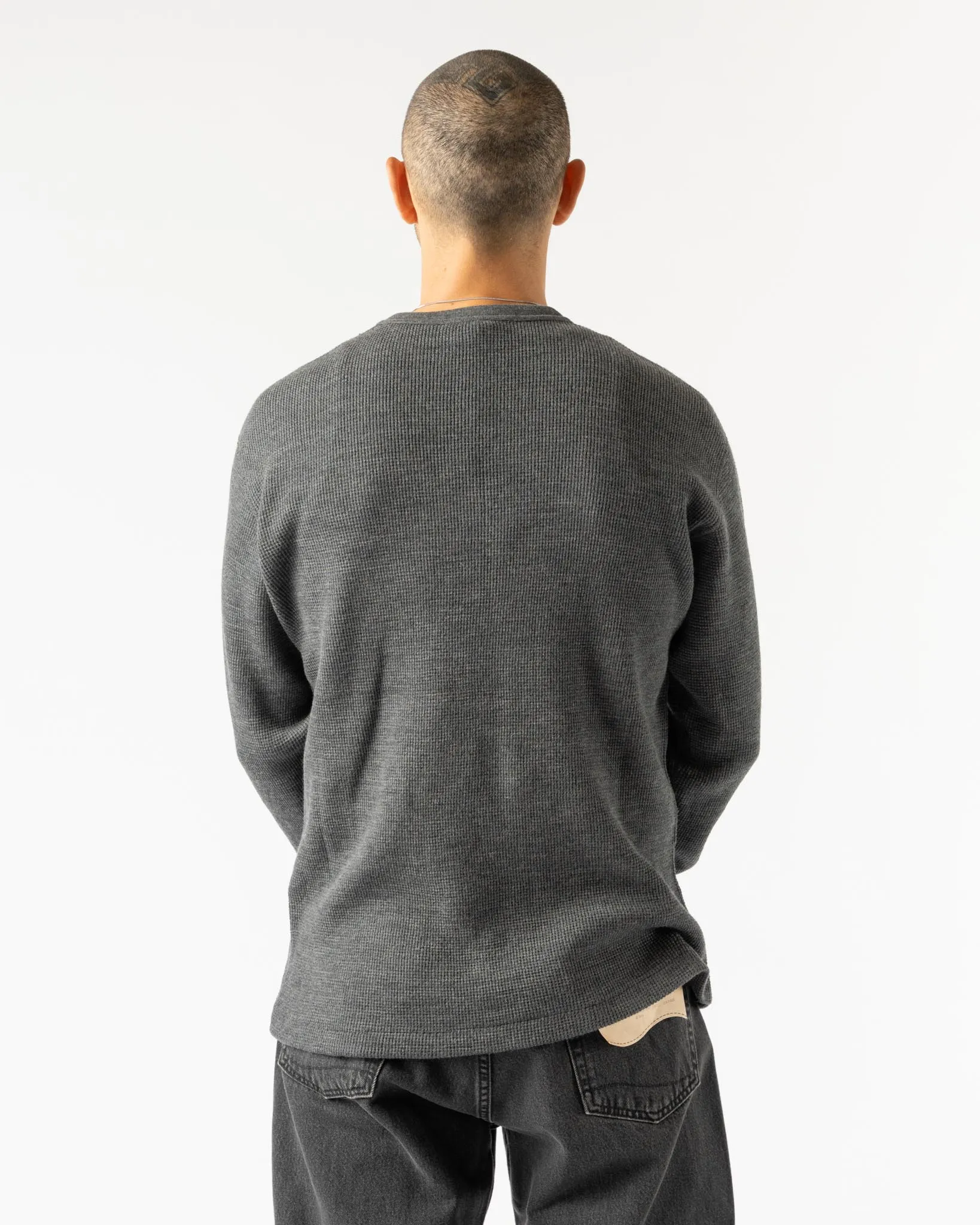 Auralee Wool Cotton Thermal Pullover in Top Charcoal