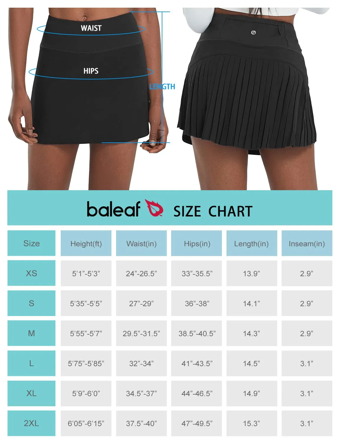 BALEAF Pleated Tennis Skirt Skorts Skirts for Woman High Waisted Lightweight Athletic Golf Workout with Shorts Pockets Black Medium