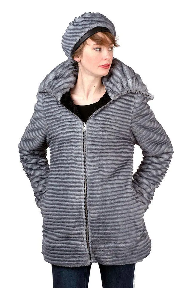 Bardot Coat, Reversible - Plush Faux Fur in Rex with Cuddly Fur ( One Small Cornish Rex Left!)