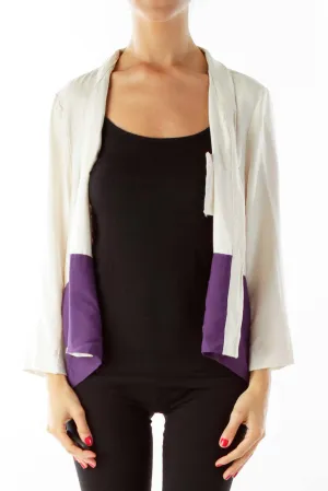 Beige Purple Cropped Lightweight Jacket