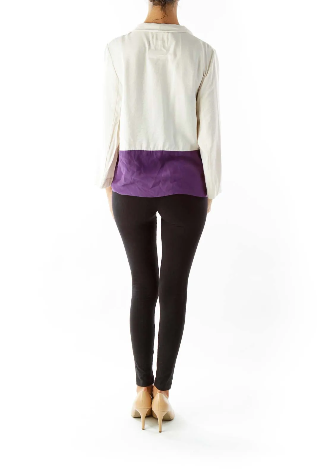 Beige Purple Cropped Lightweight Jacket