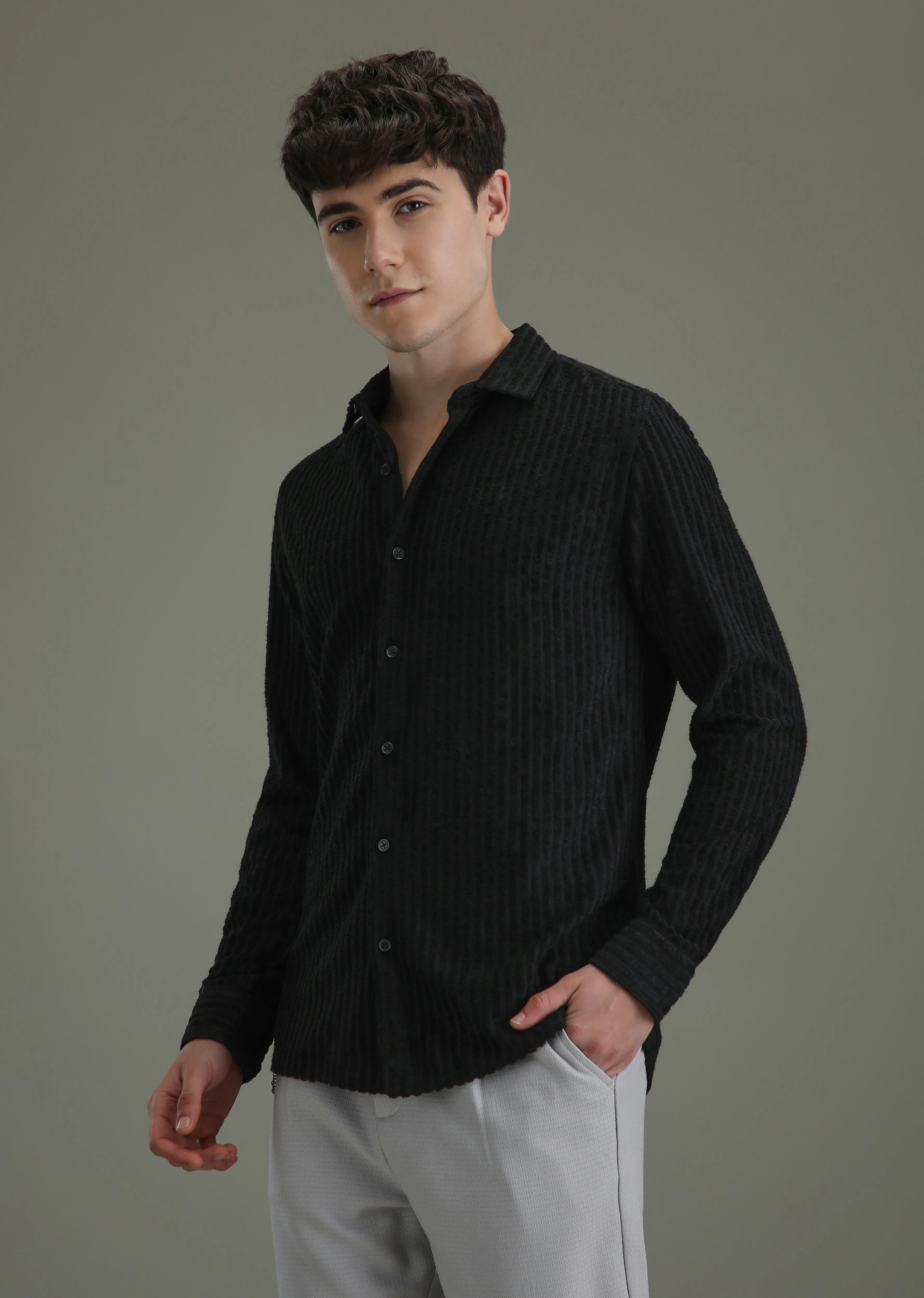 Black Corduroy Stripe Shirt