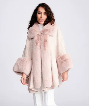 Blush Pink Check Wrap with Eco-Friendly Fur Trim