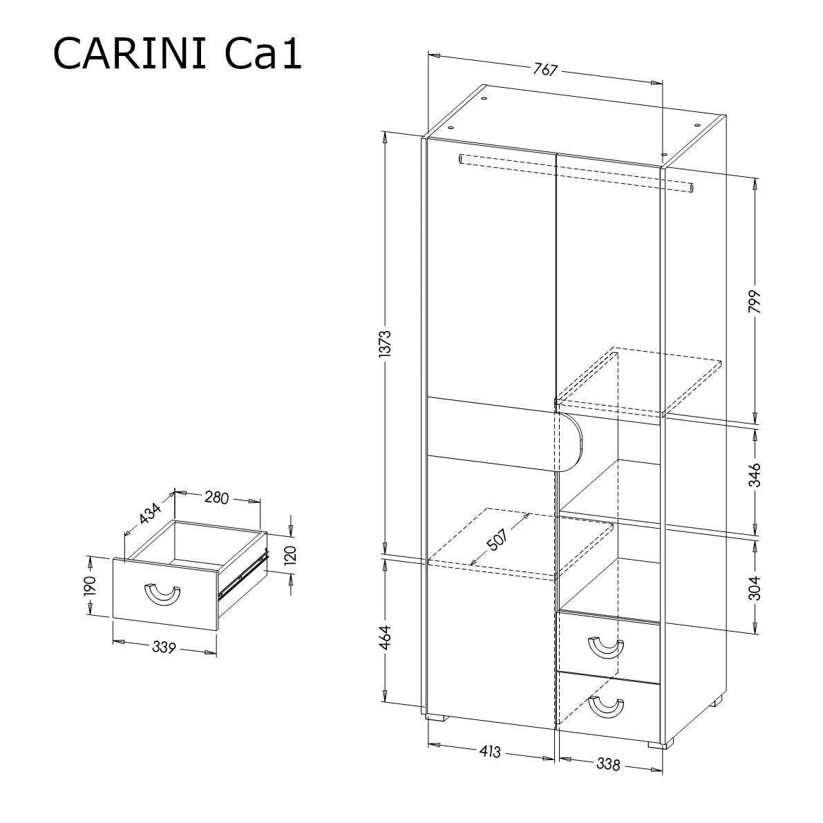 Carini CA1 Hinged Wardrobe 80cm