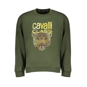 Cavalli Class Elegant Green Fleece Crew Neck Sweatshirt