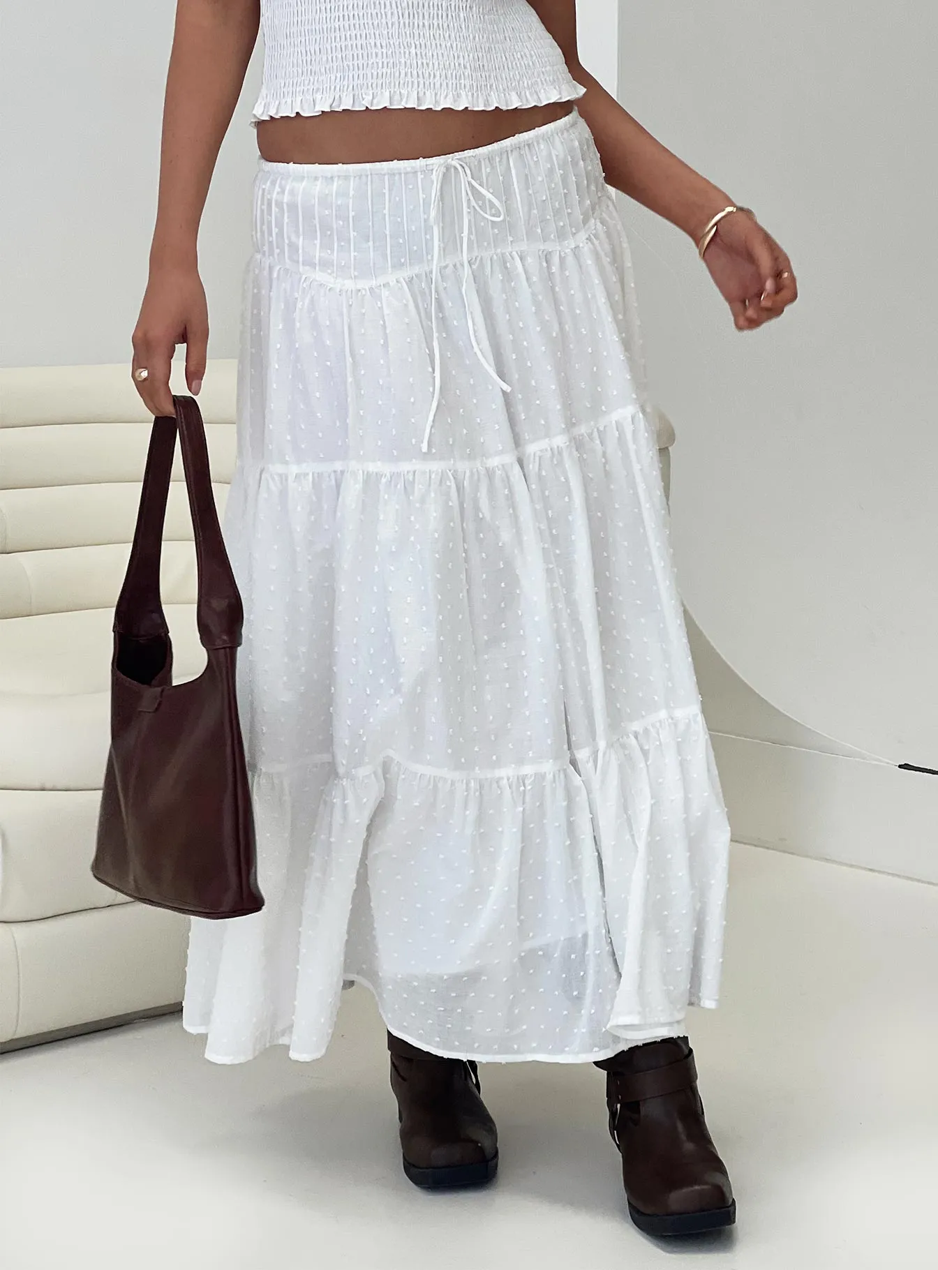 Cherry On Top Maxi Skirt White