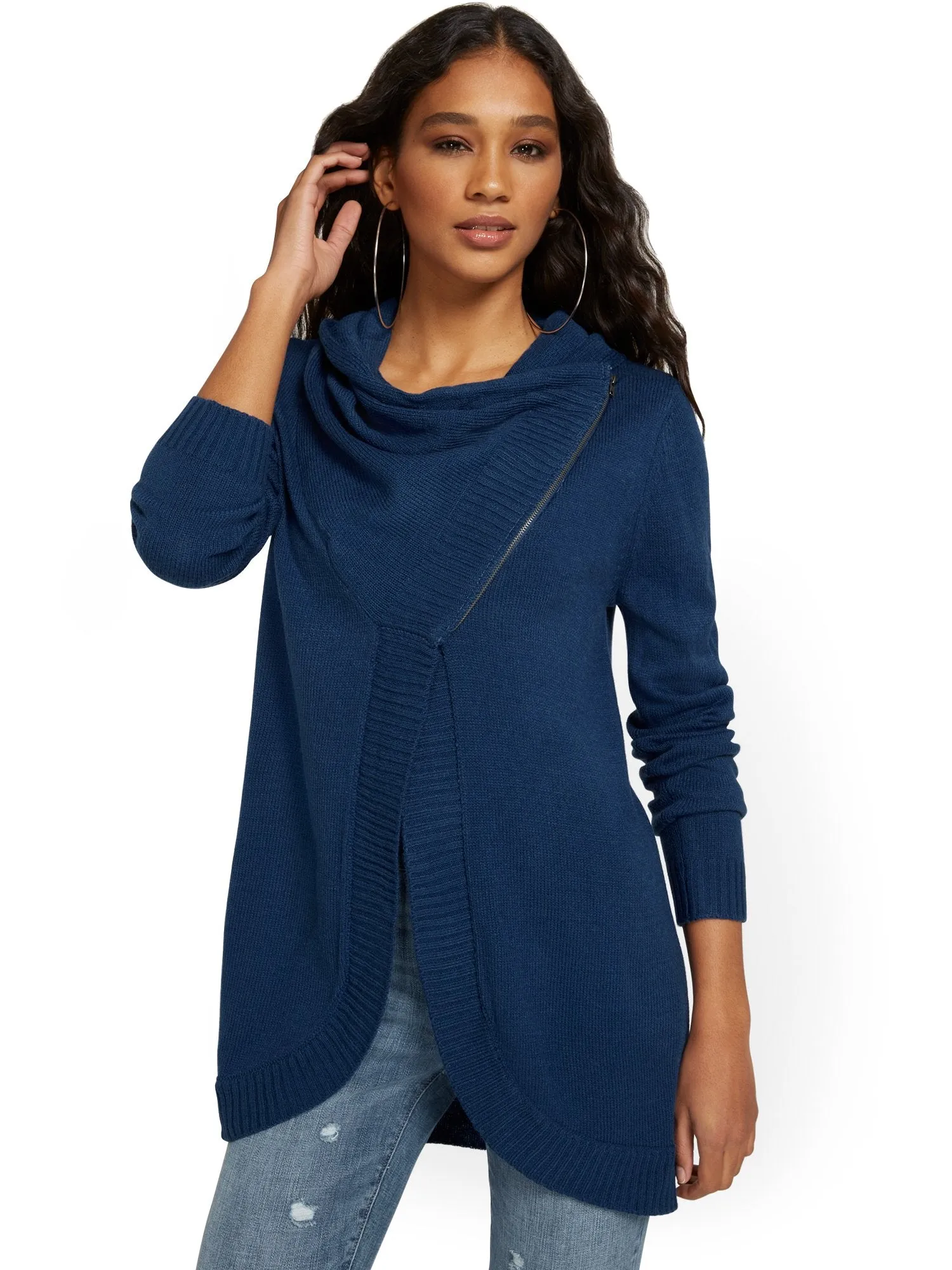 Cowl-Neck Zip Cardigan