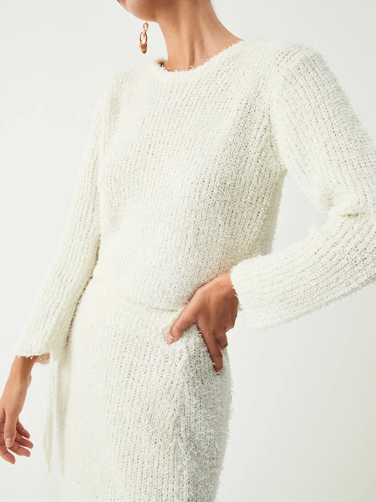 Cream Fuzzy Graceful Crop Sweater