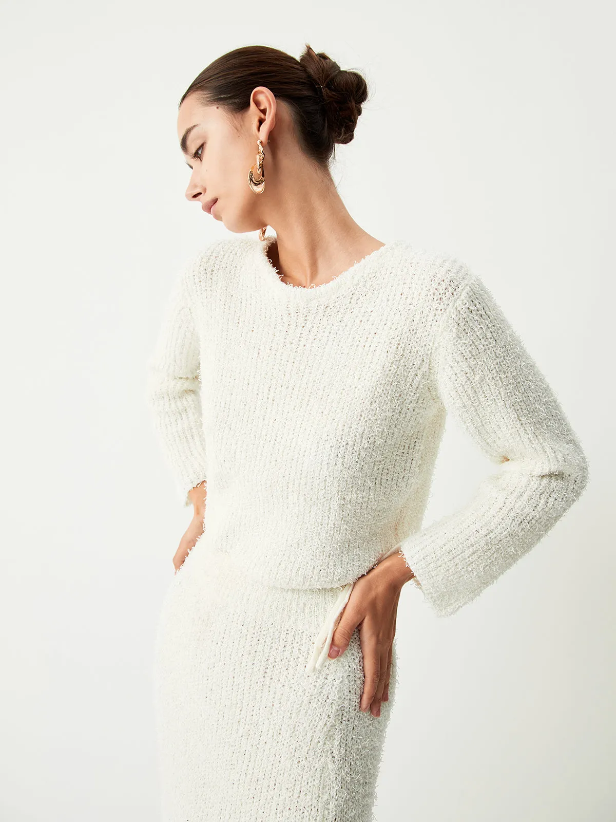 Cream Fuzzy Graceful Crop Sweater