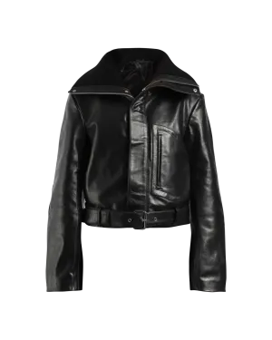 Cropped Leather Biker Jacket