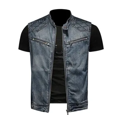 DIMUSI Mens Denim Vests Vintage Fashion Design Retor Sleeveless Jackets Men Streetwear Ripped Hole Punk Jean Waistcoats Clothing