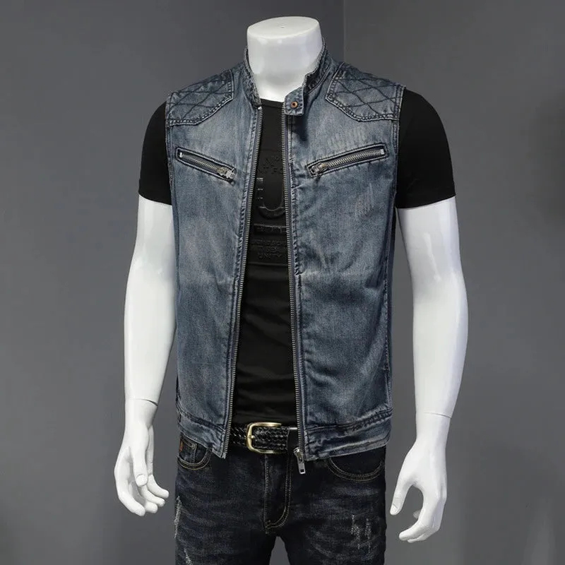 DIMUSI Mens Denim Vests Vintage Fashion Design Retor Sleeveless Jackets Men Streetwear Ripped Hole Punk Jean Waistcoats Clothing