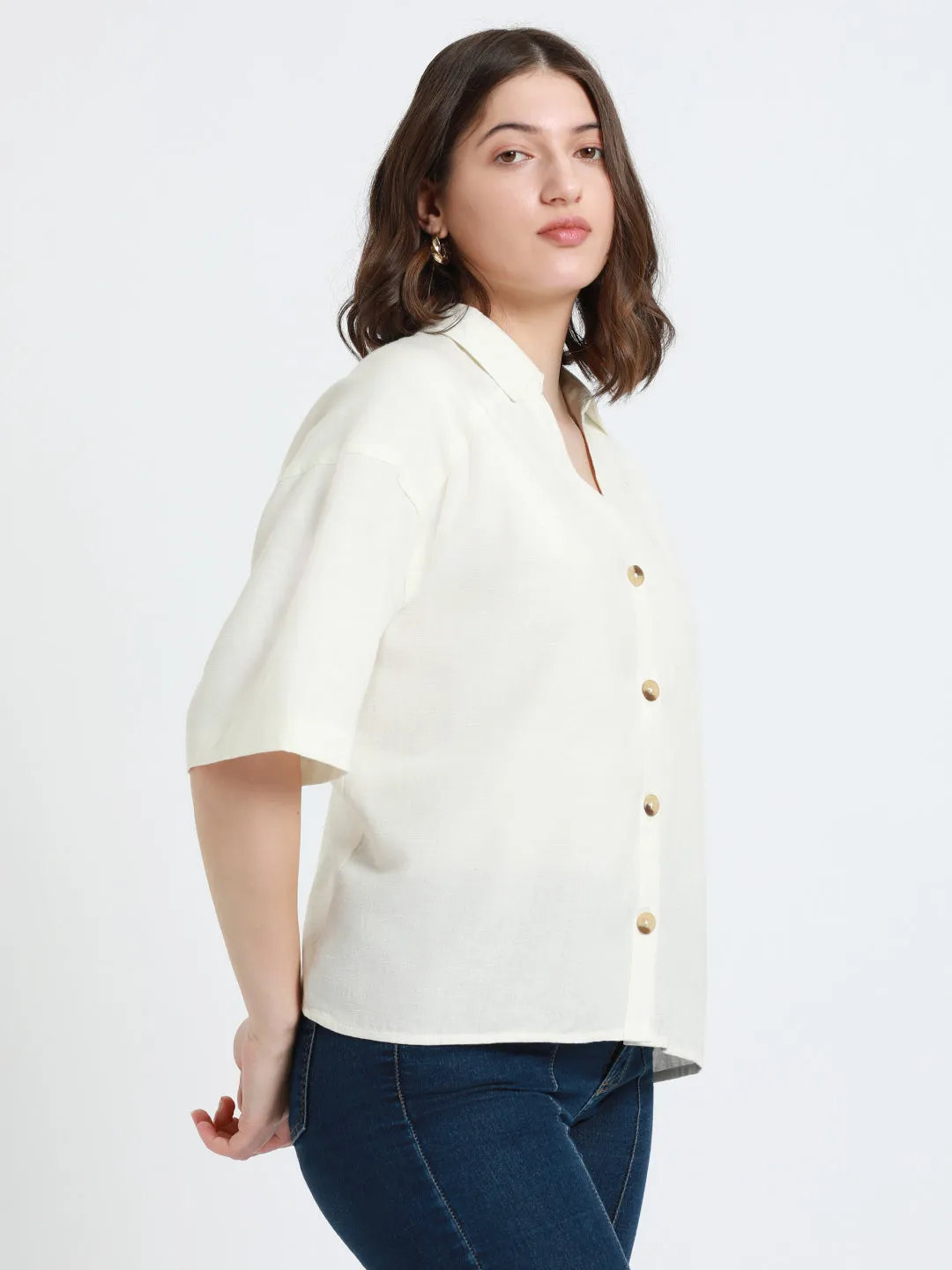 DL Woman Shirt Collar Relaxed Fit Off White Shirt