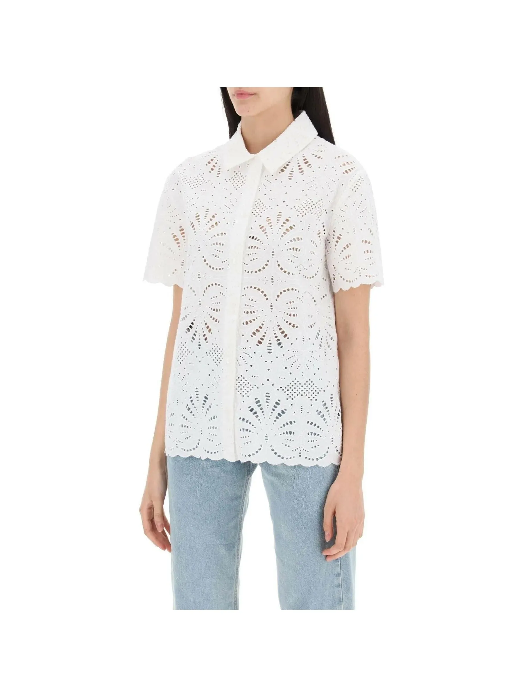 Embroidery Button-Down Blouse