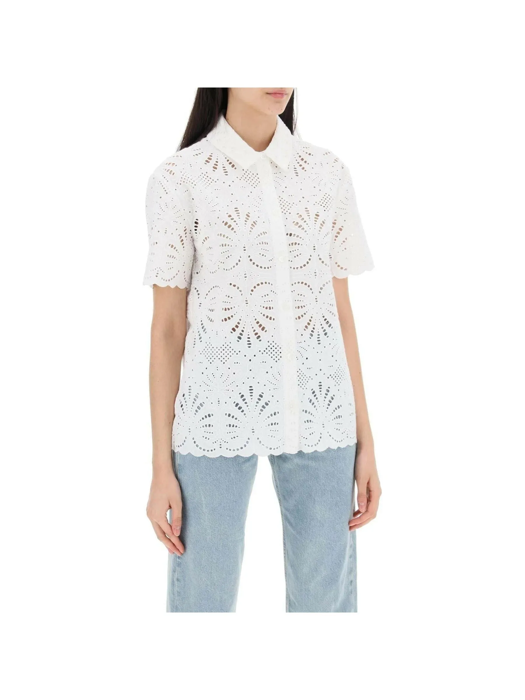 Embroidery Button-Down Blouse