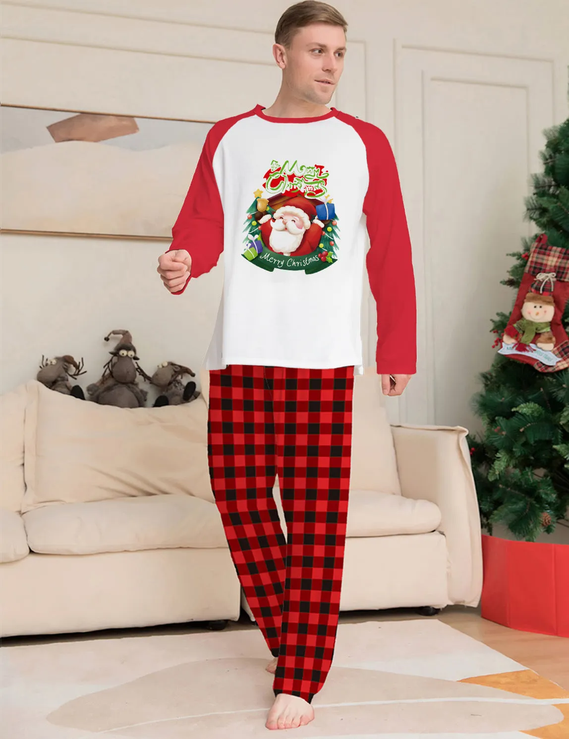 Festive Family Matching Pajama Set – Christmas Long Sleeve T-Shirts & Plaid Pants