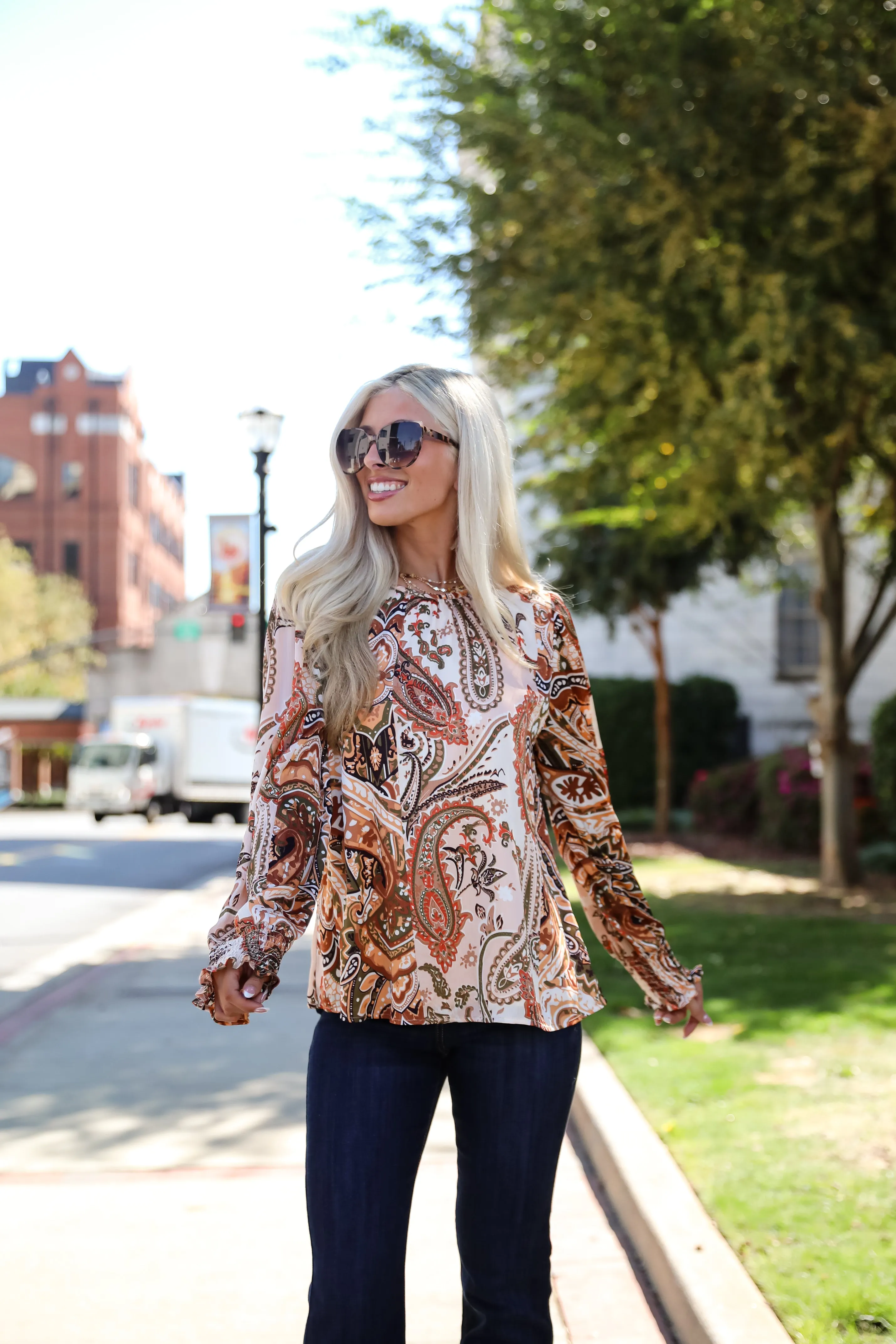 FINAL SALE - Attractive Influence Taupe Floral Paisley Blouse