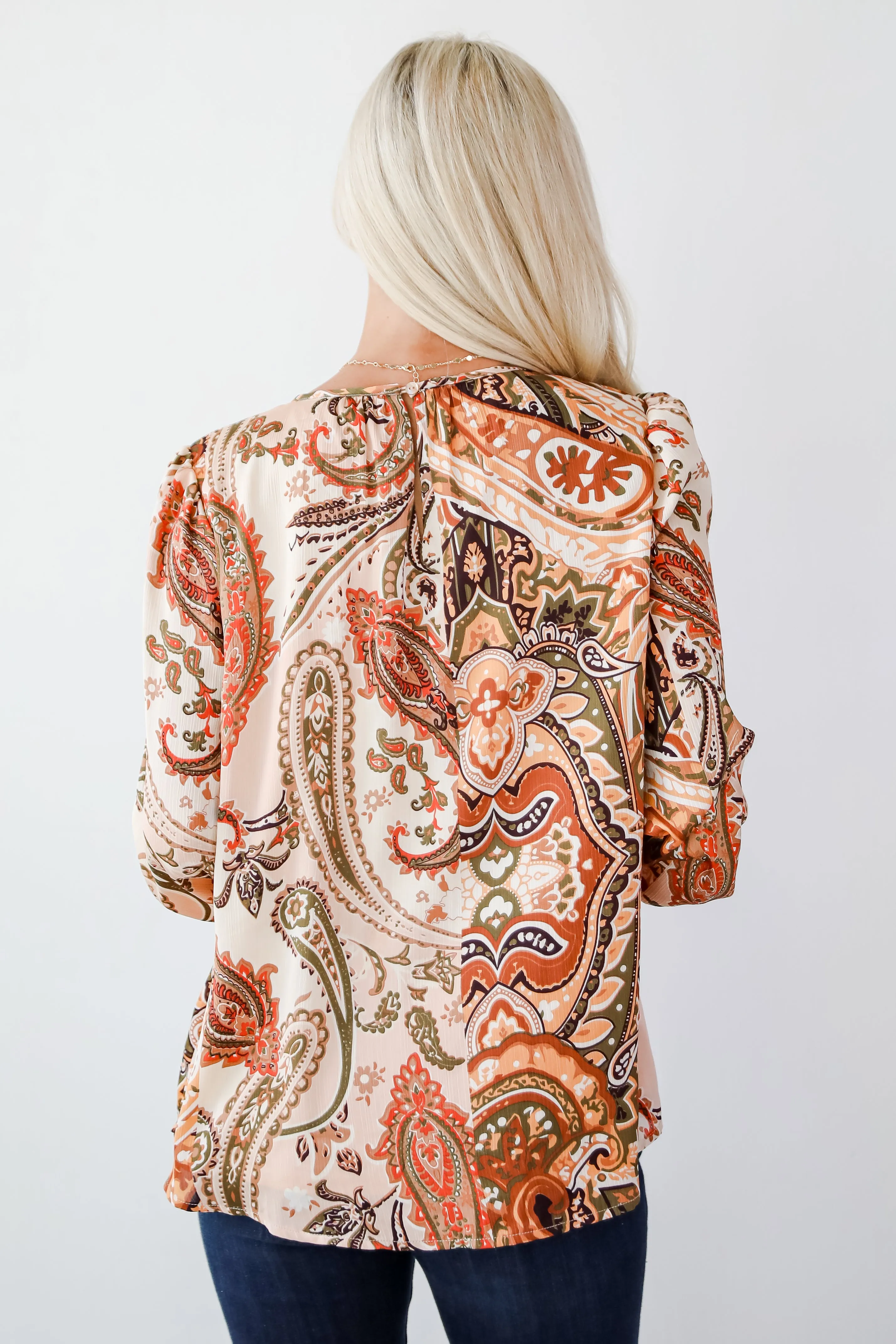 FINAL SALE - Attractive Influence Taupe Floral Paisley Blouse