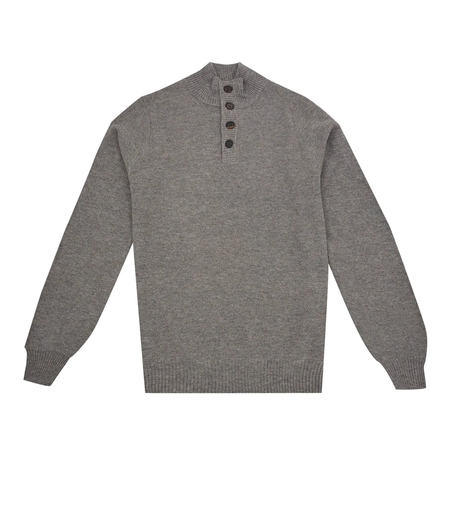 FIORONI CASHMERE Taupe Wool and Cashmere Buttoned Mock Sweater