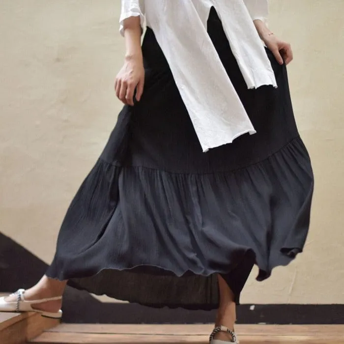 Flowy High Waist Cotton Linen Skirt