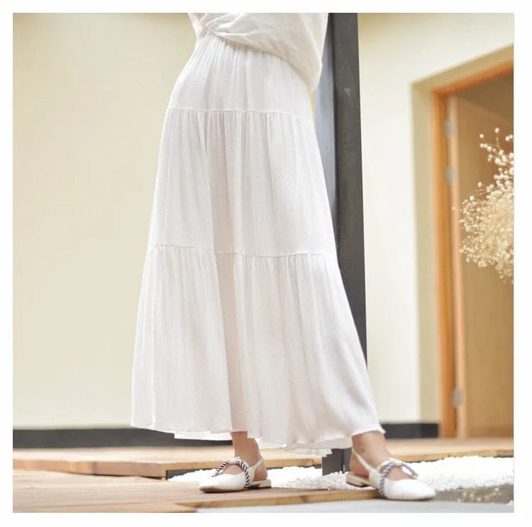 Flowy High Waist Cotton Linen Skirt