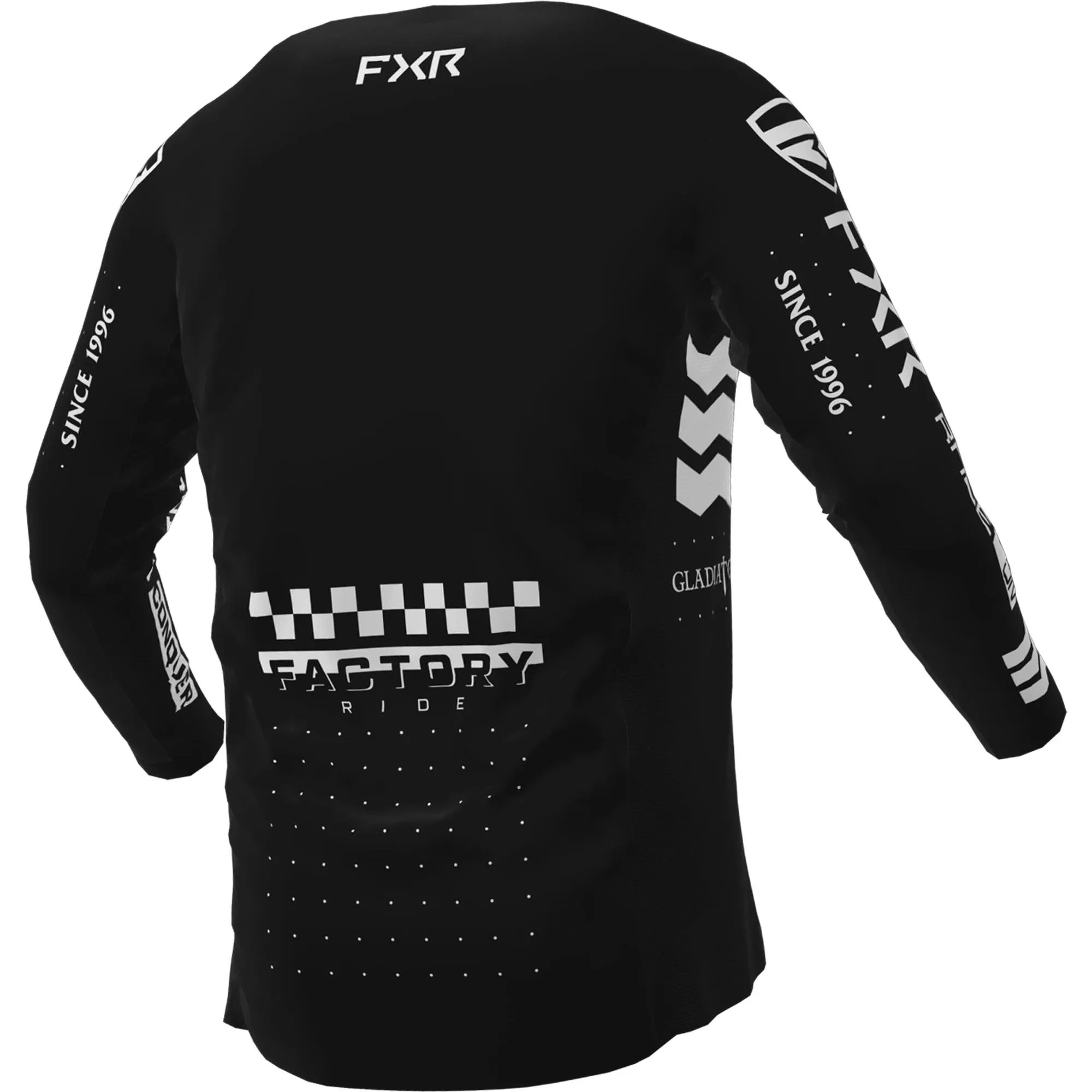 FXR  Youth Podium MX Jersey Black Lightweight Slim Fit Drop-Tail High Performance