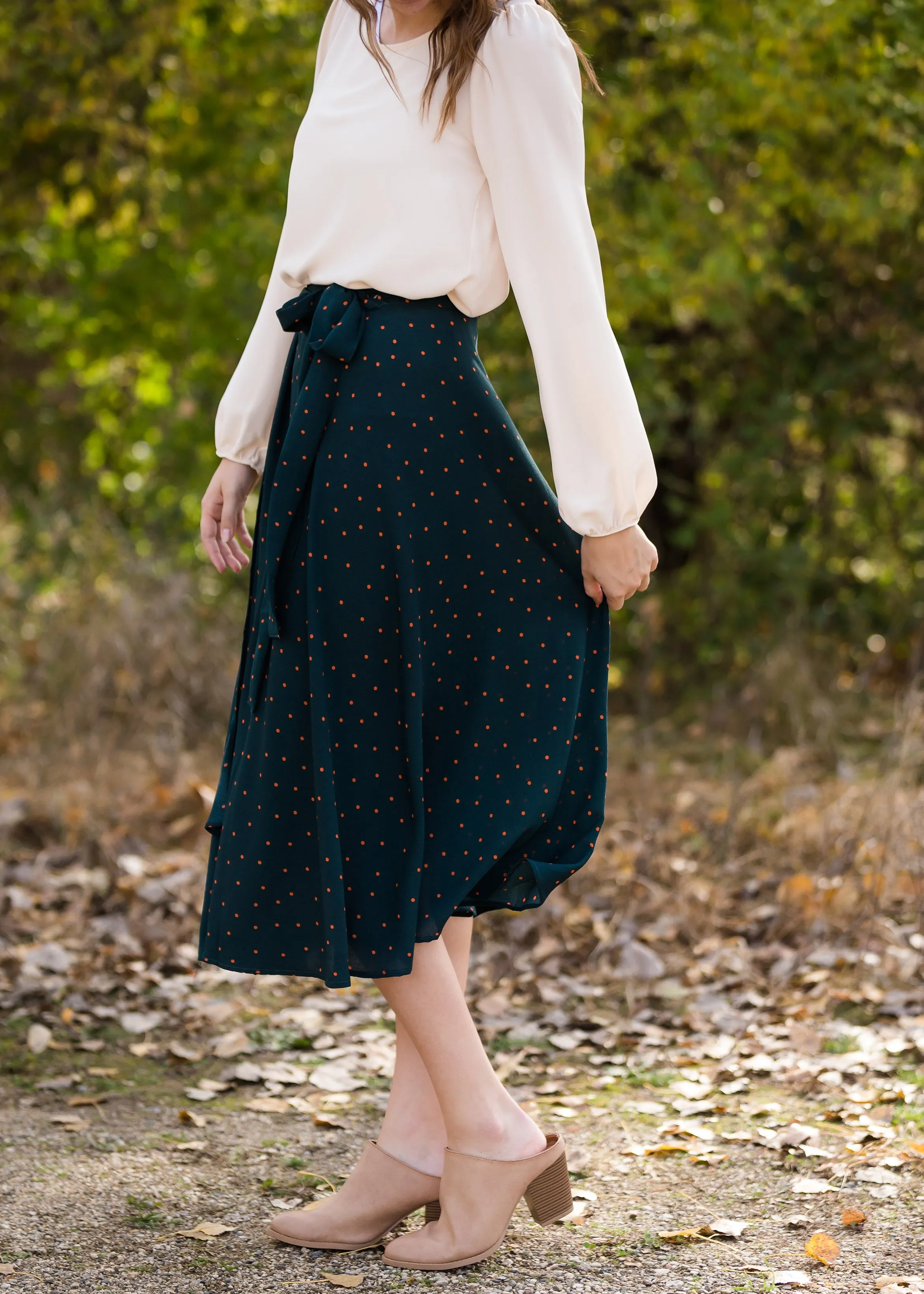 Green Polka Dot Wrap Midi Skirt - FINAL SALE