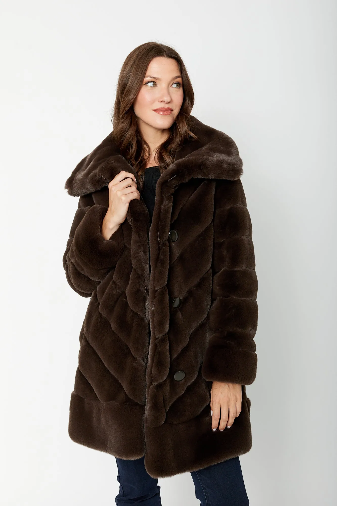 Joseph Ribkoff Reversible Faux Fur Metallic Coat 243904