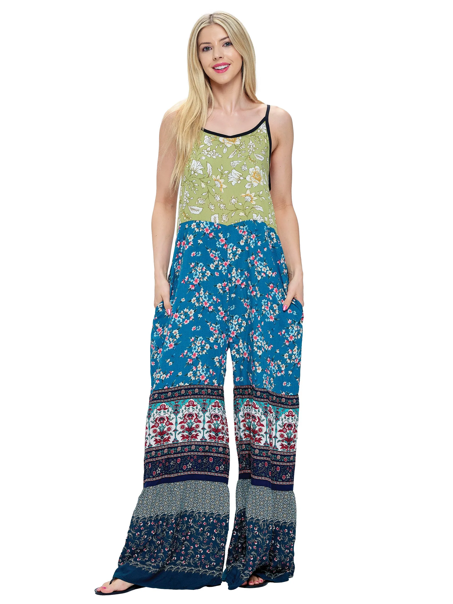 Jumpsuit Boho Overall Patchwork Floral Wide Leg