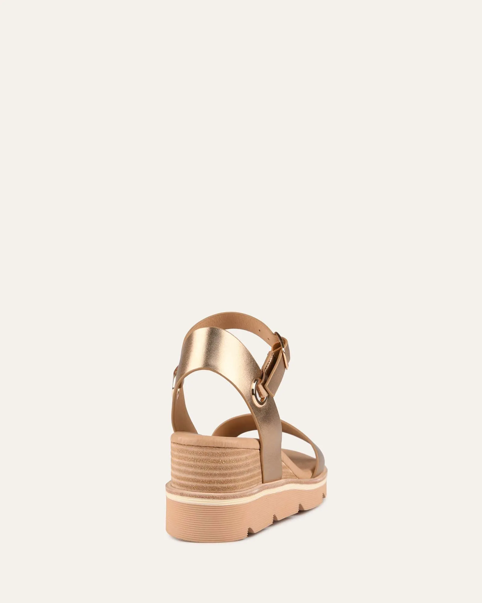 KATIE MID HEEL WEDGE SANDALS GOLD LEATHER