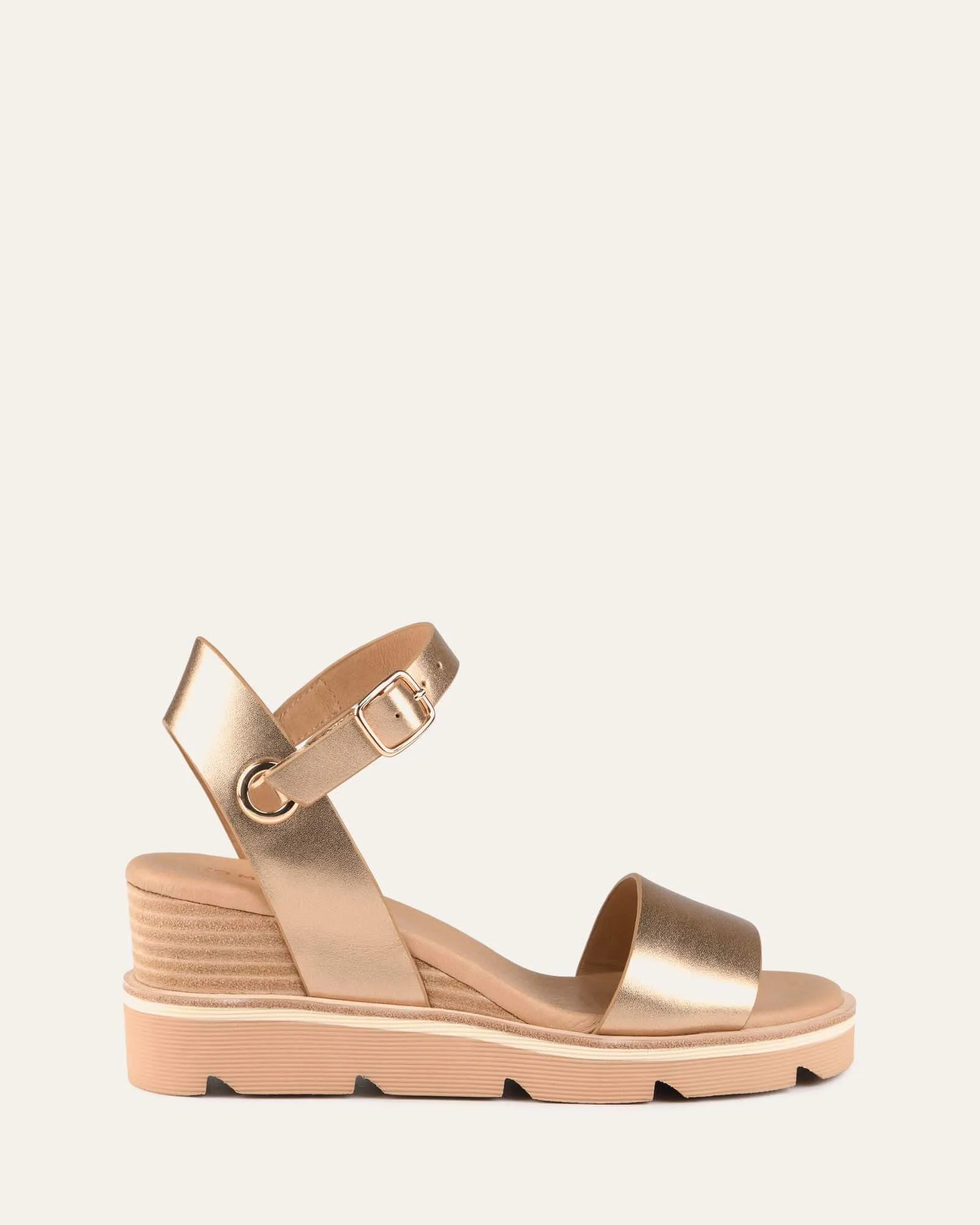 KATIE MID HEEL WEDGE SANDALS GOLD LEATHER