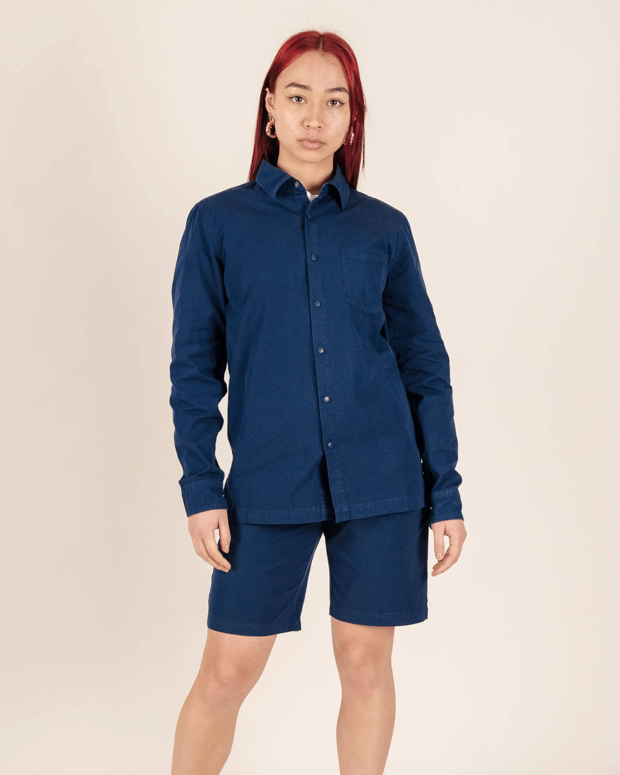 Lightweight Relaxed Snap Button Shirt Navy