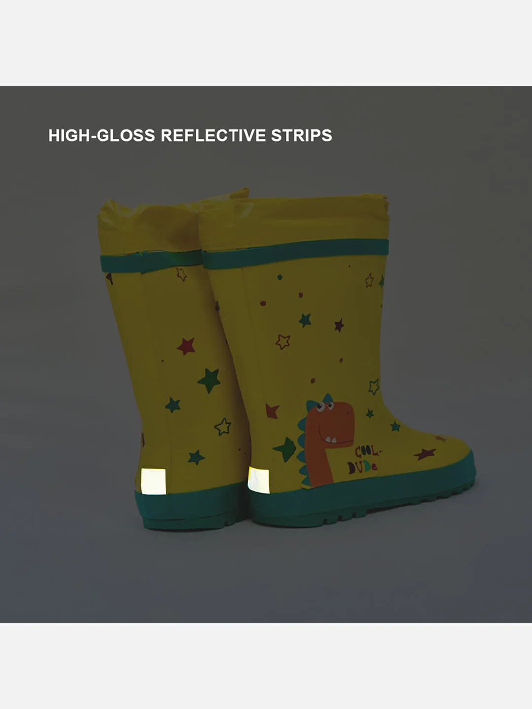 Little Surprise Box Rock n Roll Dino Flexible Rubber Rain Gumboots for Toddlers and Kids