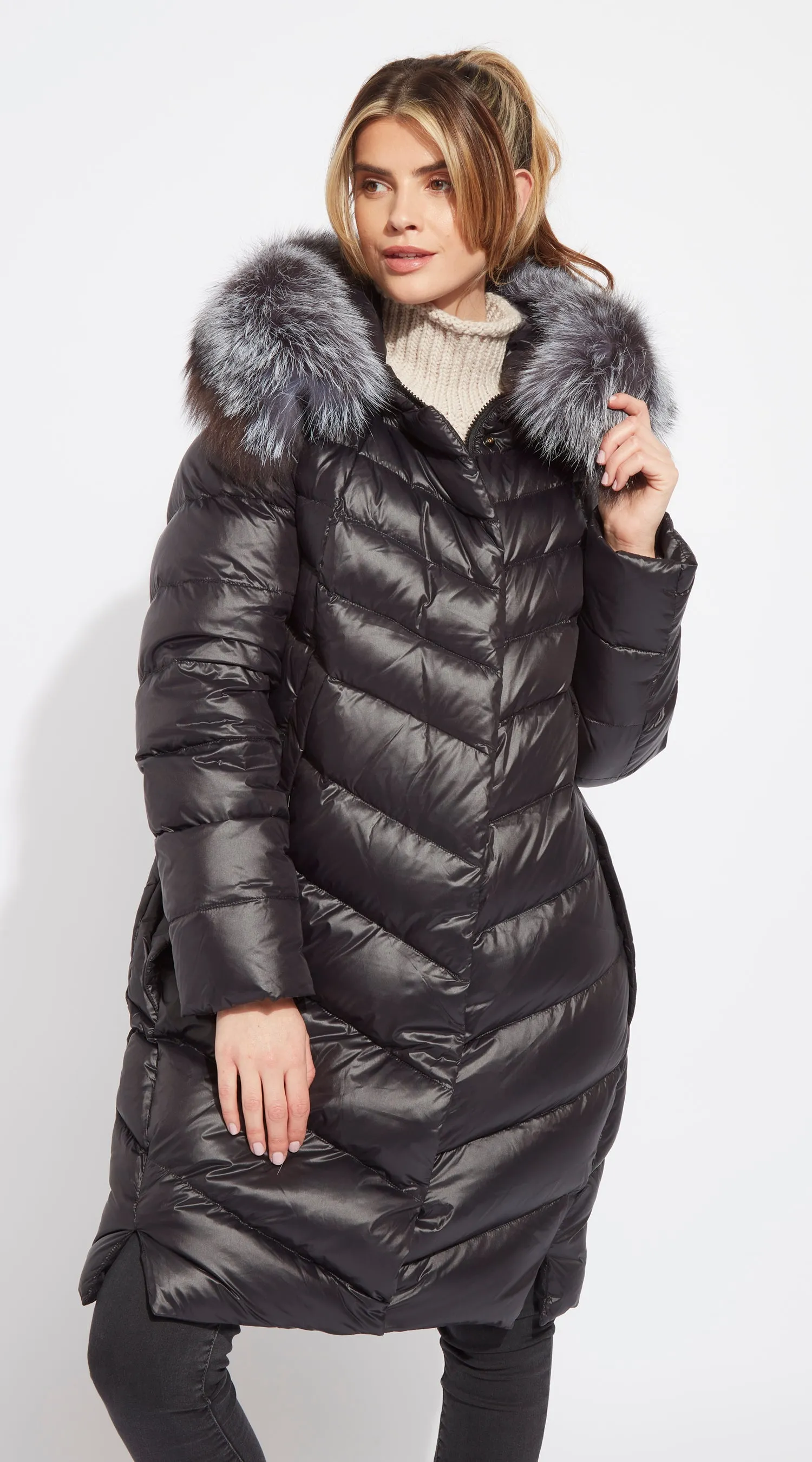 Luxy Midi Water-Repellent Down Jacket - Silver Fox