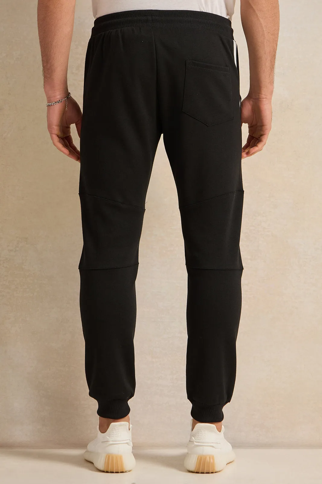 Men Black Cut And Sew Track Pants