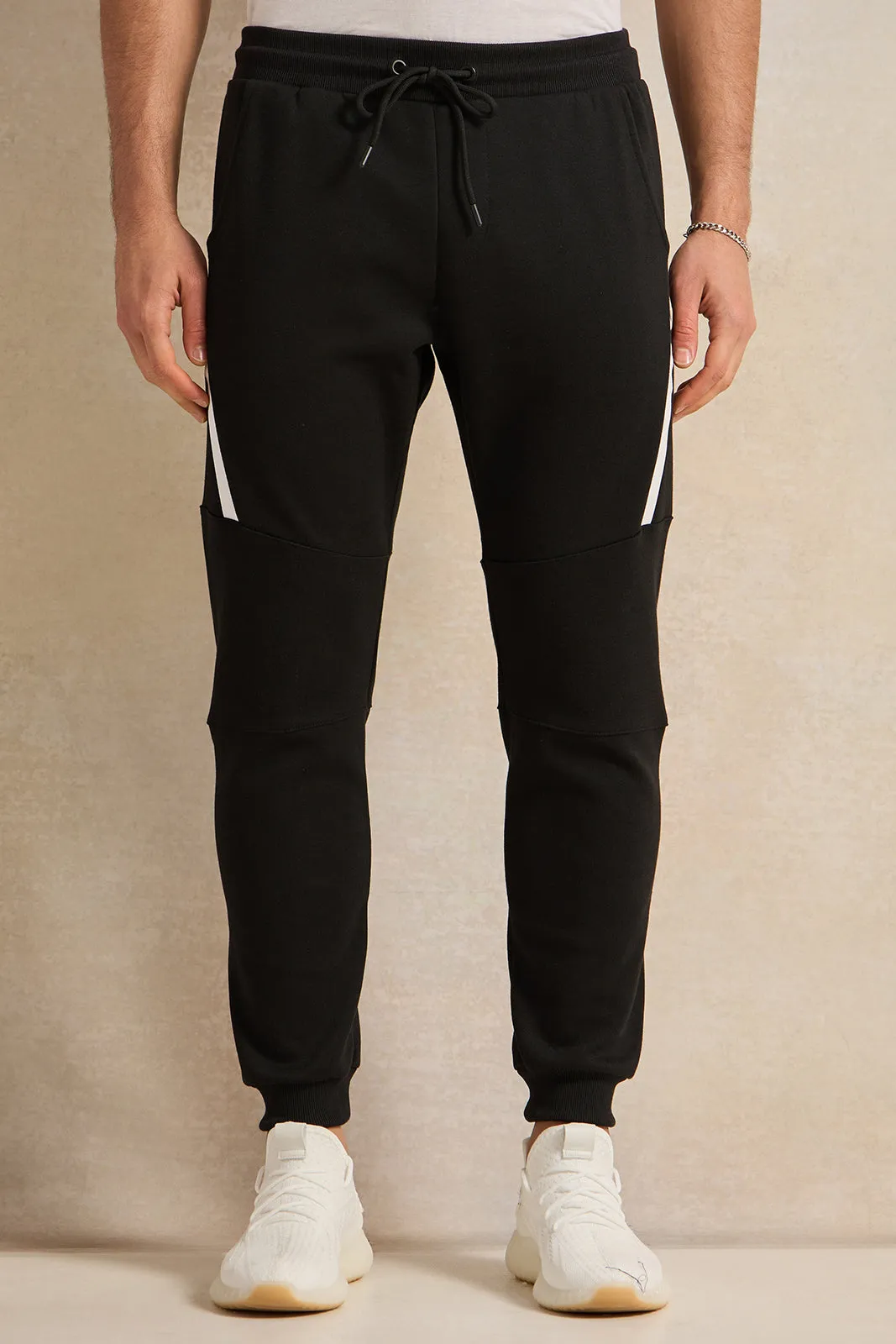 Men Black Cut And Sew Track Pants