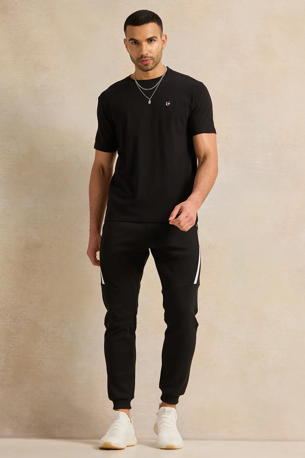 Men Black Cut And Sew Track Pants