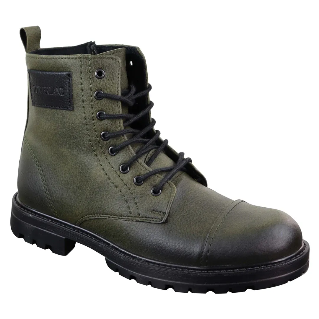 Mens Ankle Boots Military Army Laced Zip Casual Combat Vintage Classic Leather