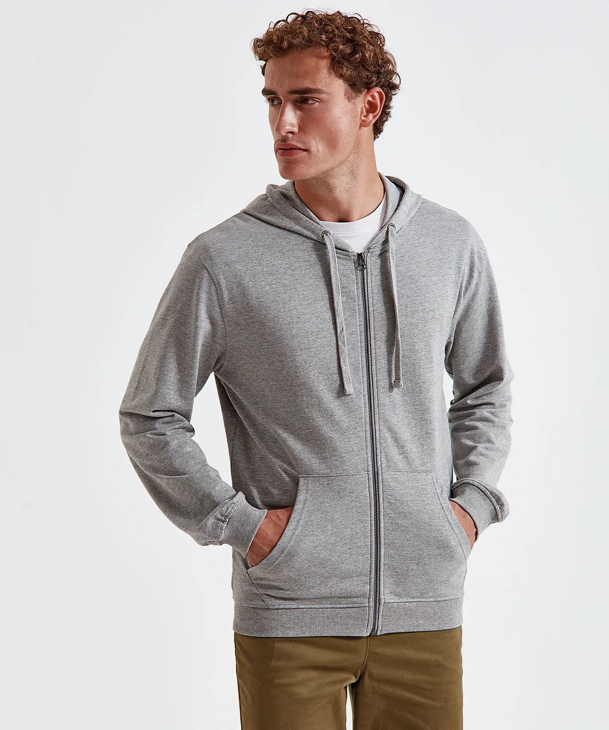 Mens coastal vintage wash loop back zip through hoodie | Bright Ocean