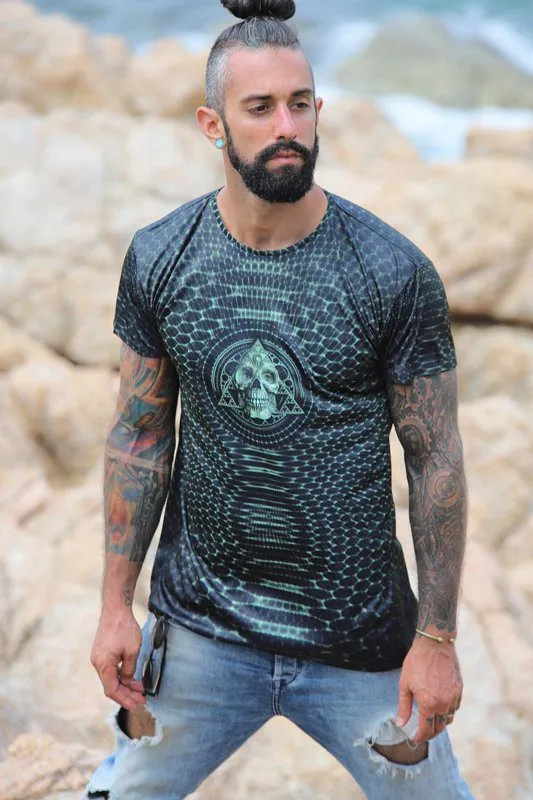 Mens Rave Shirt | Psy Clothing | Sacred Geomery Shirt | Fractal Shirt | Sierpenski Skull (TS)