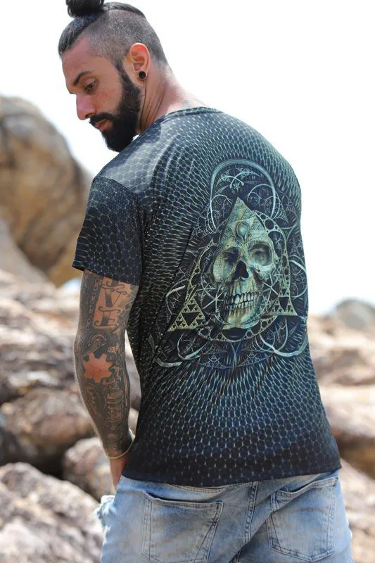 Mens Rave Shirt | Psy Clothing | Sacred Geomery Shirt | Fractal Shirt | Sierpenski Skull (TS)