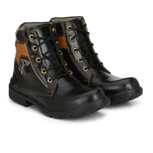 Men's Trendy Leatherette Long Boots in Black and Tan