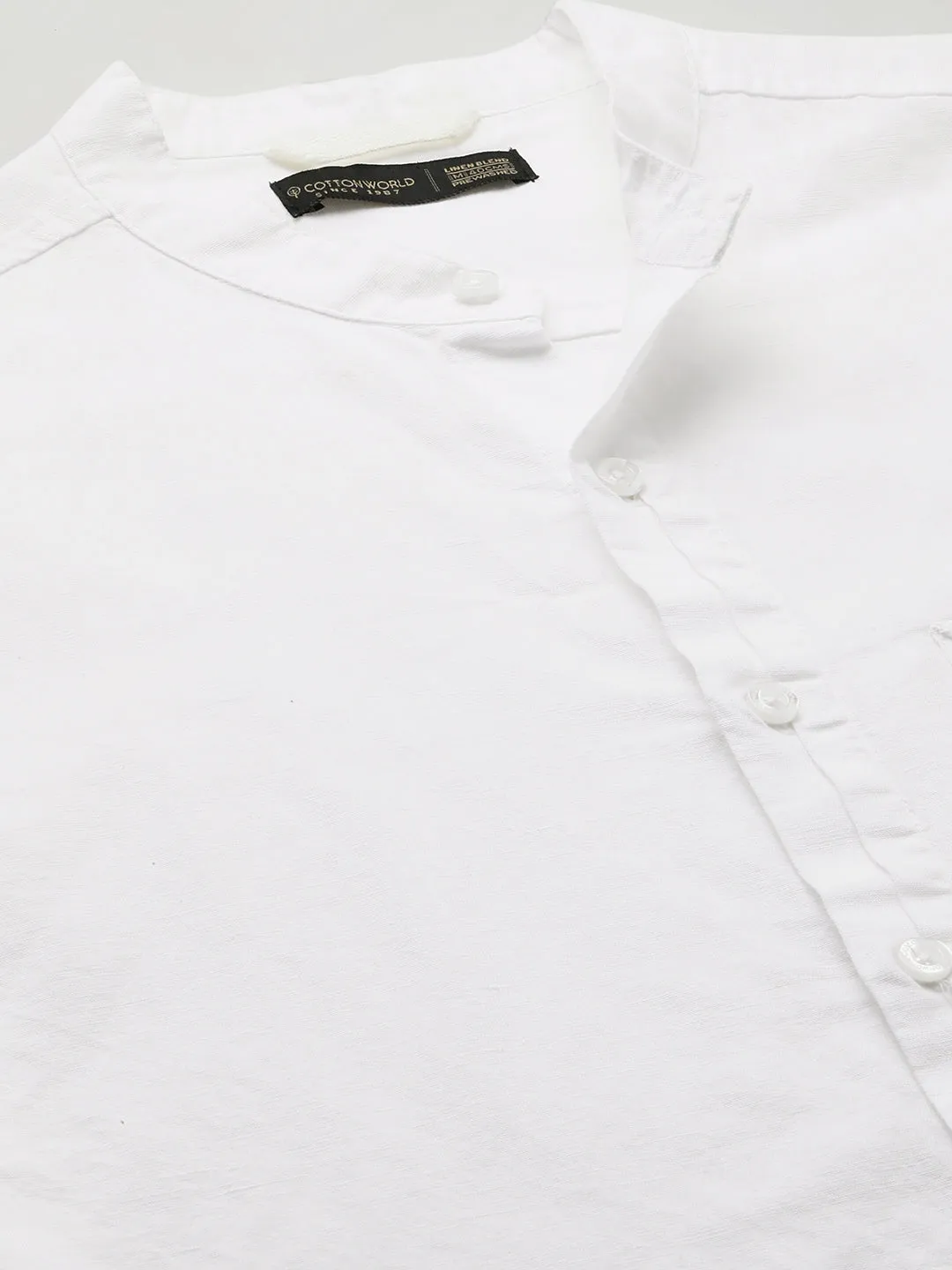 Men's White Cotton Linen Regular Fit Shirt