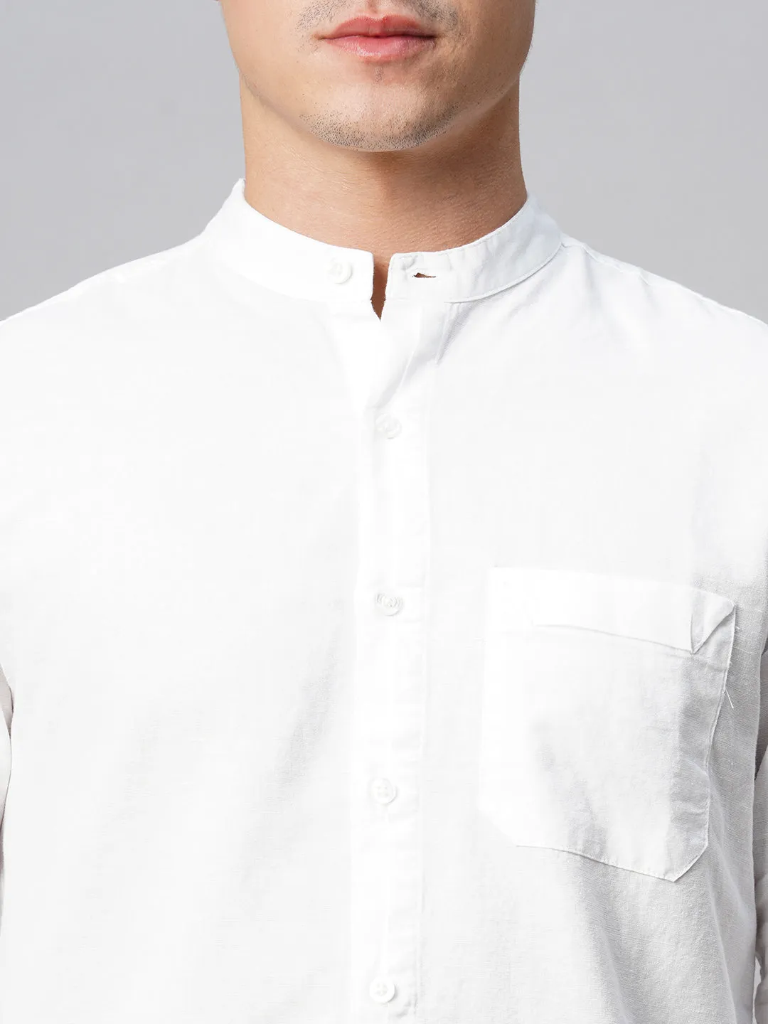 Men's White Cotton Linen Regular Fit Shirt