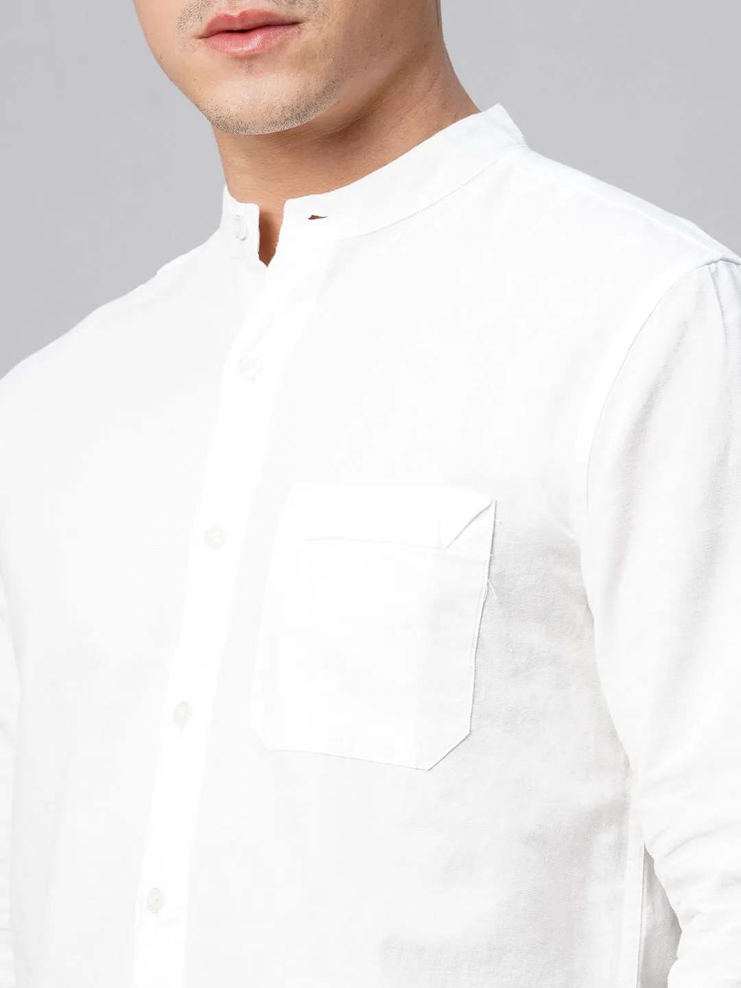 Men's White Cotton Linen Regular Fit Shirt