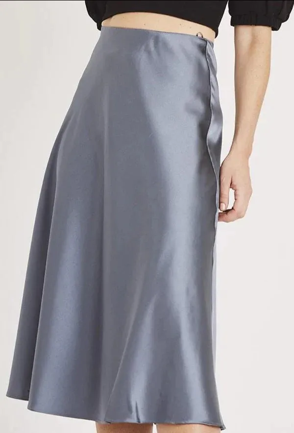 MERA GREY BLUE FLOWY SATIN SKIRT